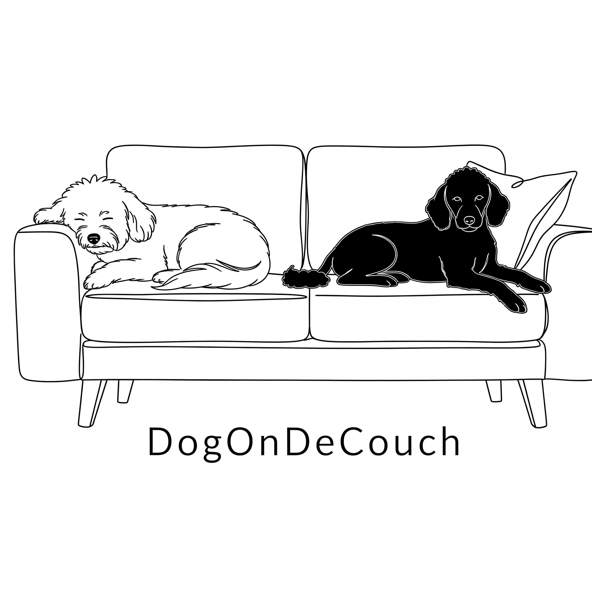 Two dogs resting on a couch representing the Dog On De Couch Logo.